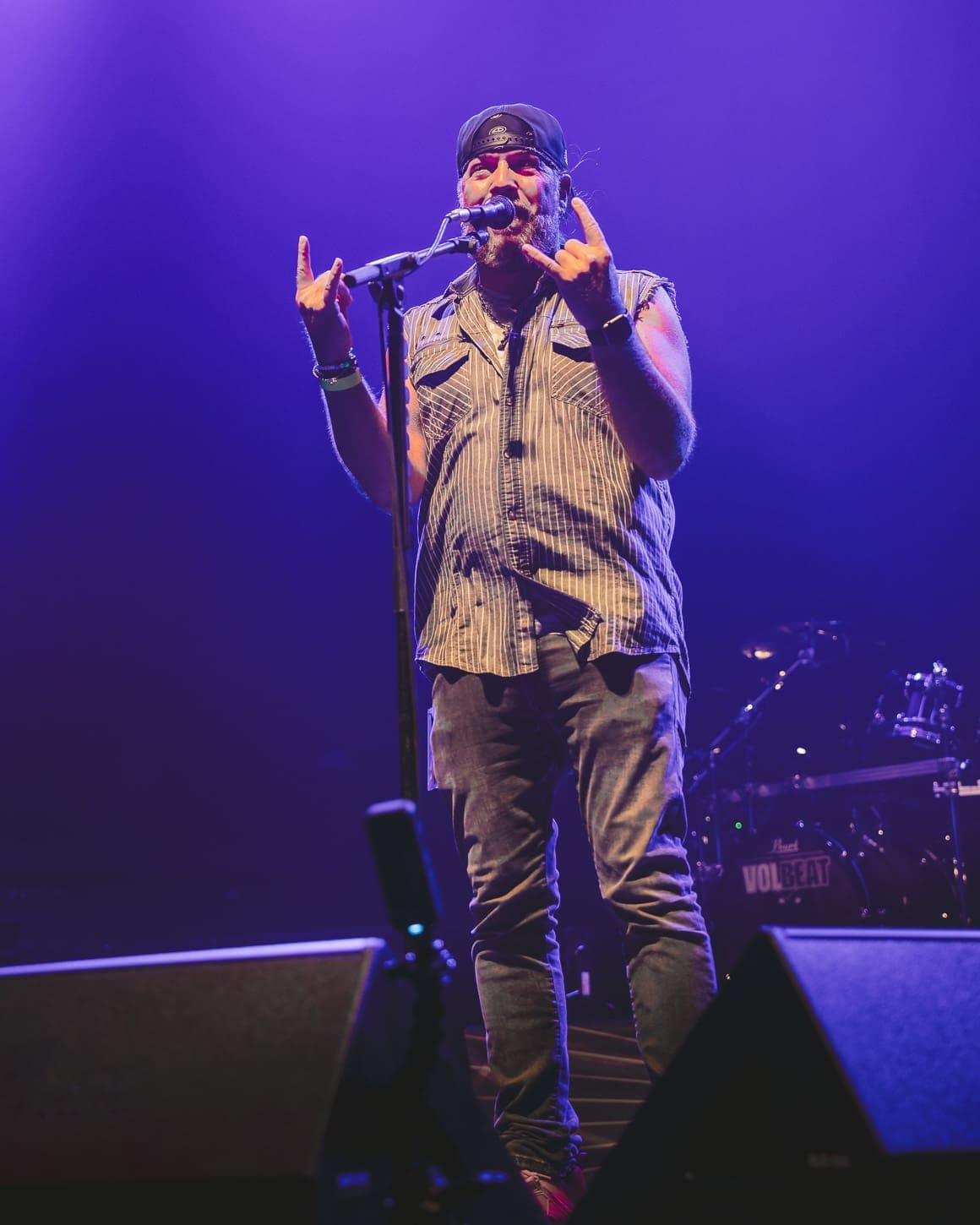 Brent Porche of WMMR brings Volbeat to the stage at the Freedom Mortgage Pavilion in Camden, NJ